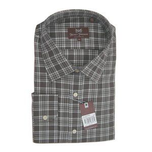 NEW! $245 Hickey Freeman Crisp Button Front Shirt!  M L XL  Muted Brown Plaid